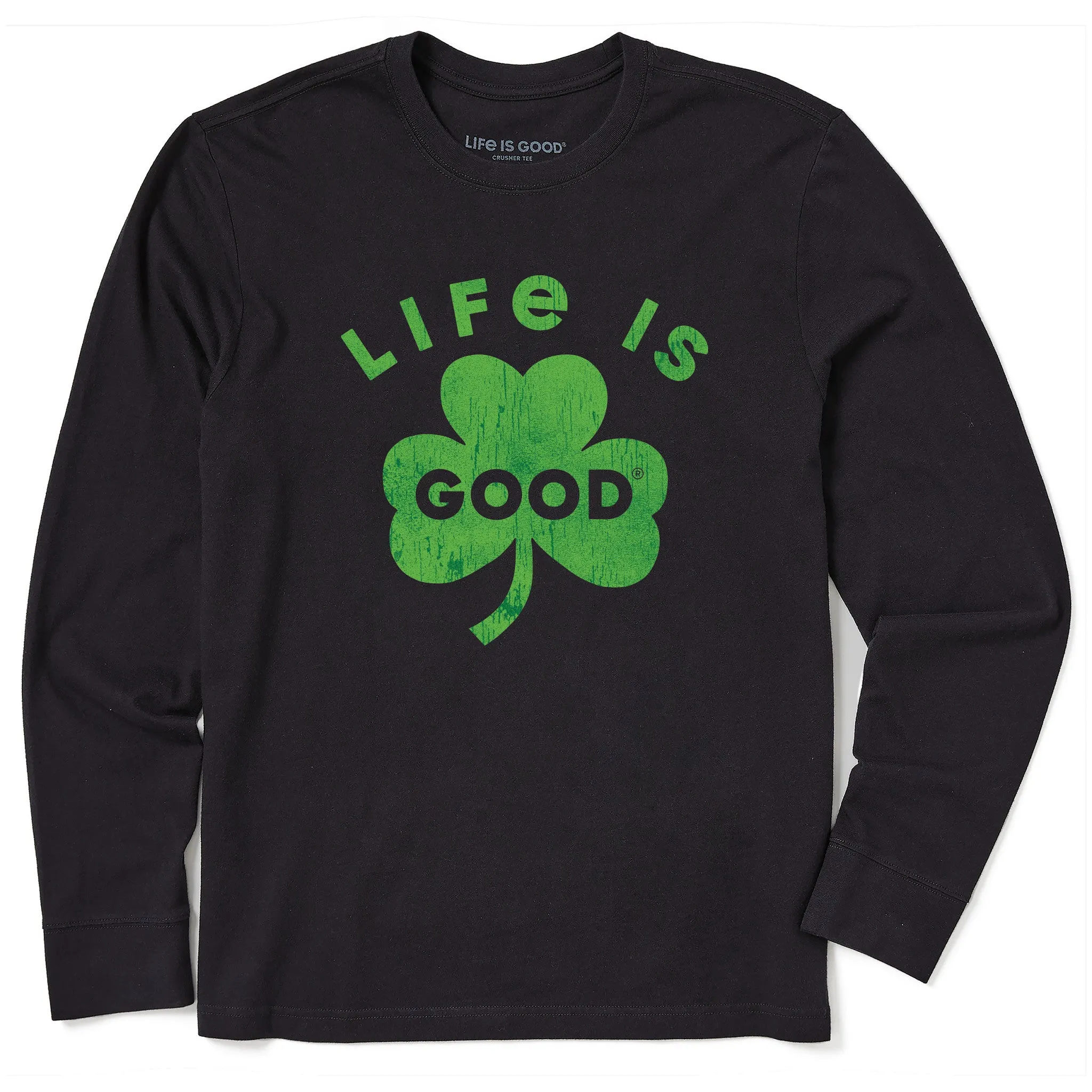 Recycled Polyester Blend Comfort Design Fit Men's Life is Good Bold Shamrock Long Sleeve Crusher Tee