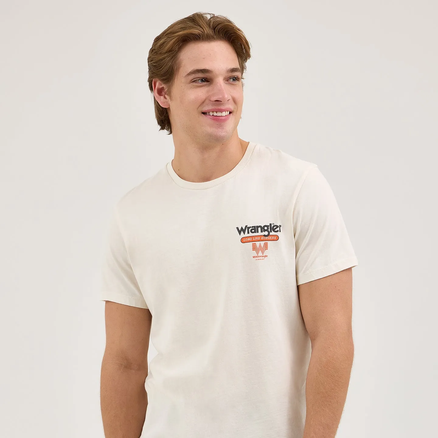 Soft and Flexible All-Day Comfort Wear Wrangler? x Whataburger? Cowboy Burgers White T-Shirt