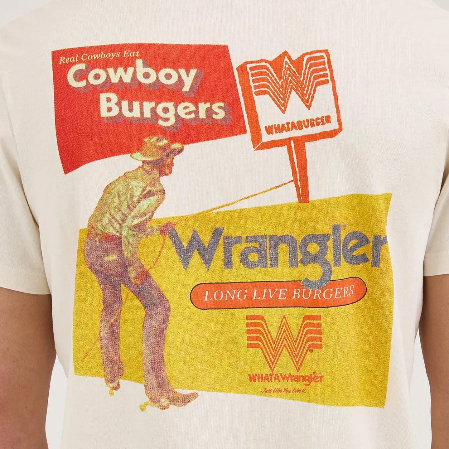Wrangler? x Whataburger? Cowboy Burgers White T-Shirt Breathable wear VintageWashEffect