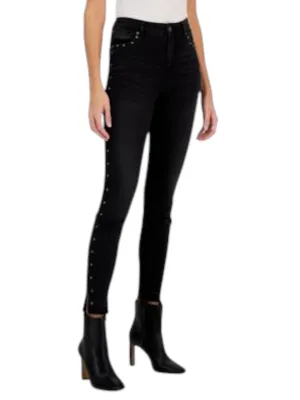 Women's Studded Skinny Jeans,Black Autumn Days Parent Style Minimalist Trendy Everyday