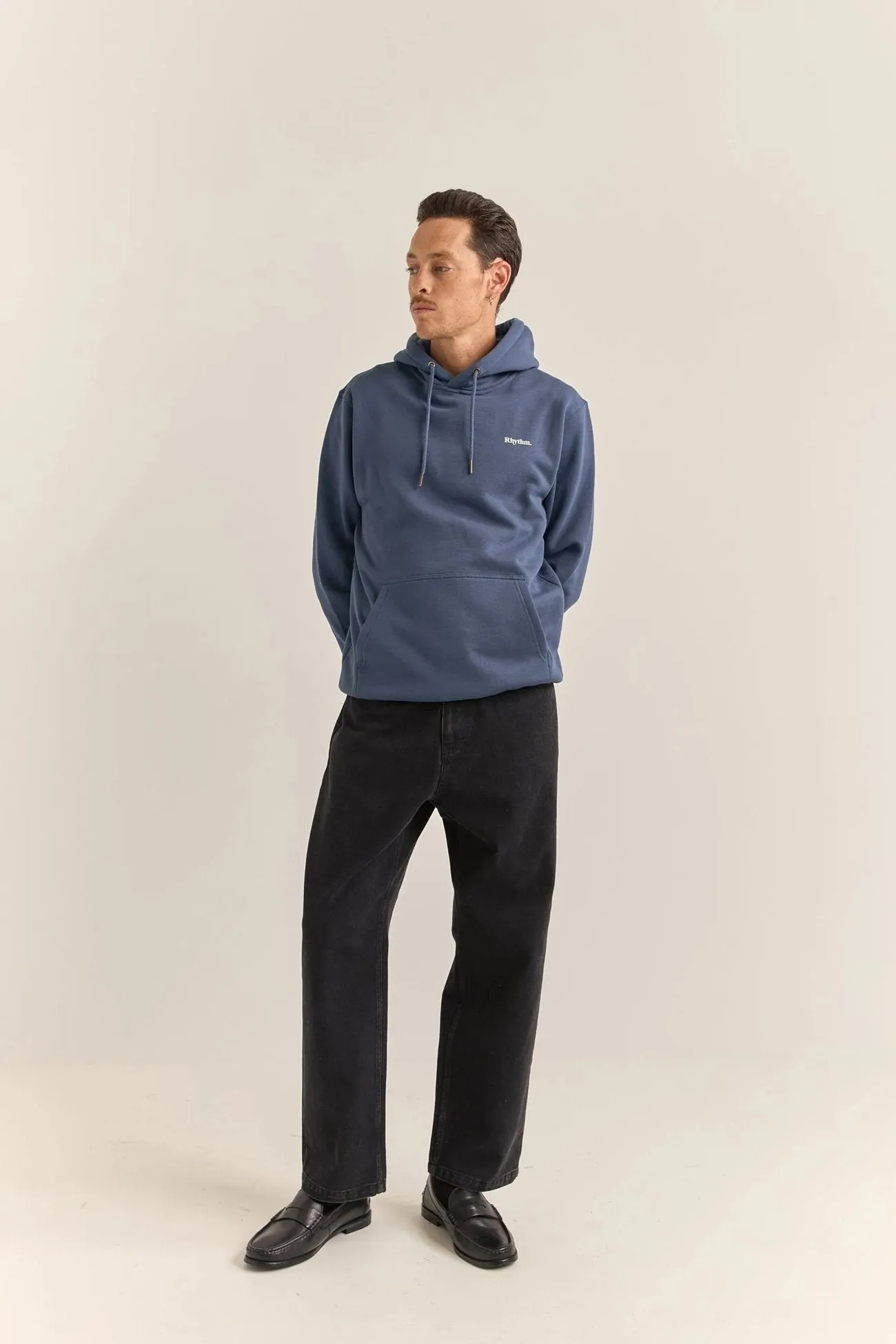 Brand Fleece Hood Navy Modern Relaxed