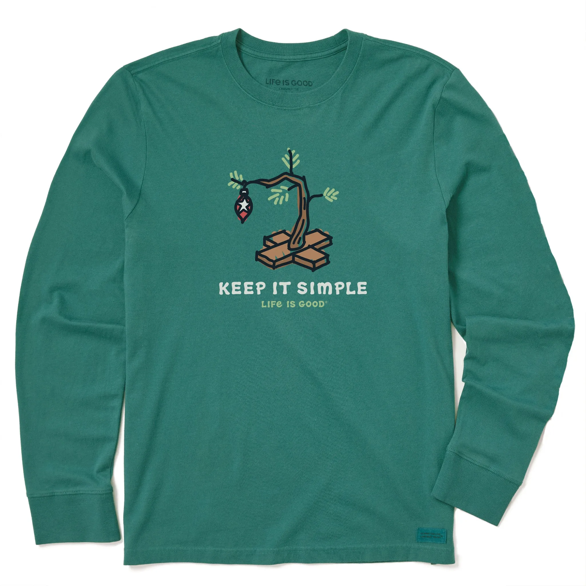 Men's Keep it Simple Christmas Tree Long Sleeve Crusher Tee Essential Clothing Wrinkle Resistant Finish