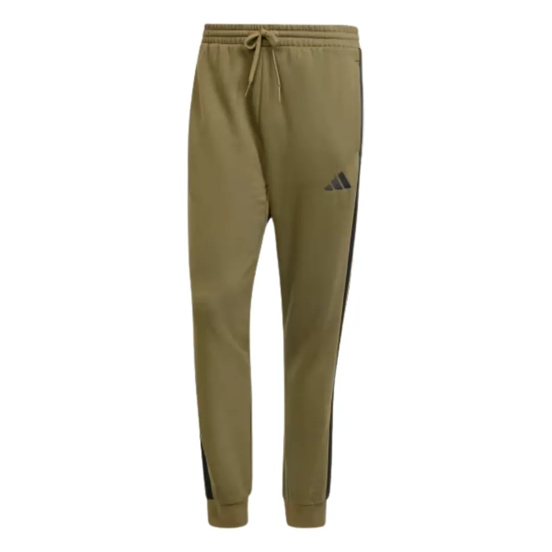 Adidas Essential 3 Stripes Fleece Pants Olive JE8150 Recycled Polyester Blend Plus-size option