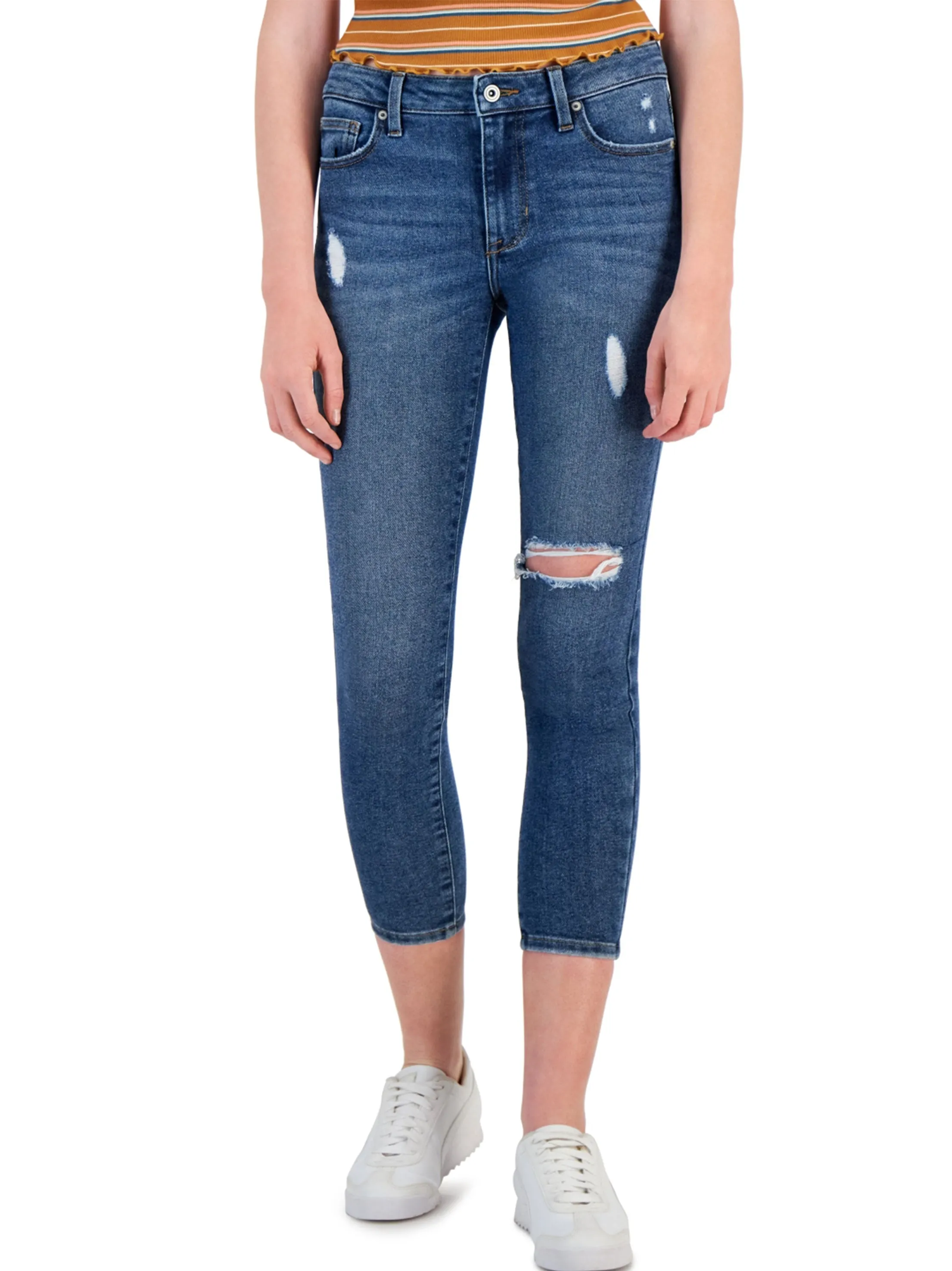 Women's Ripped Cropped Ankle Jeans,Blue Festival Outfit Everyday