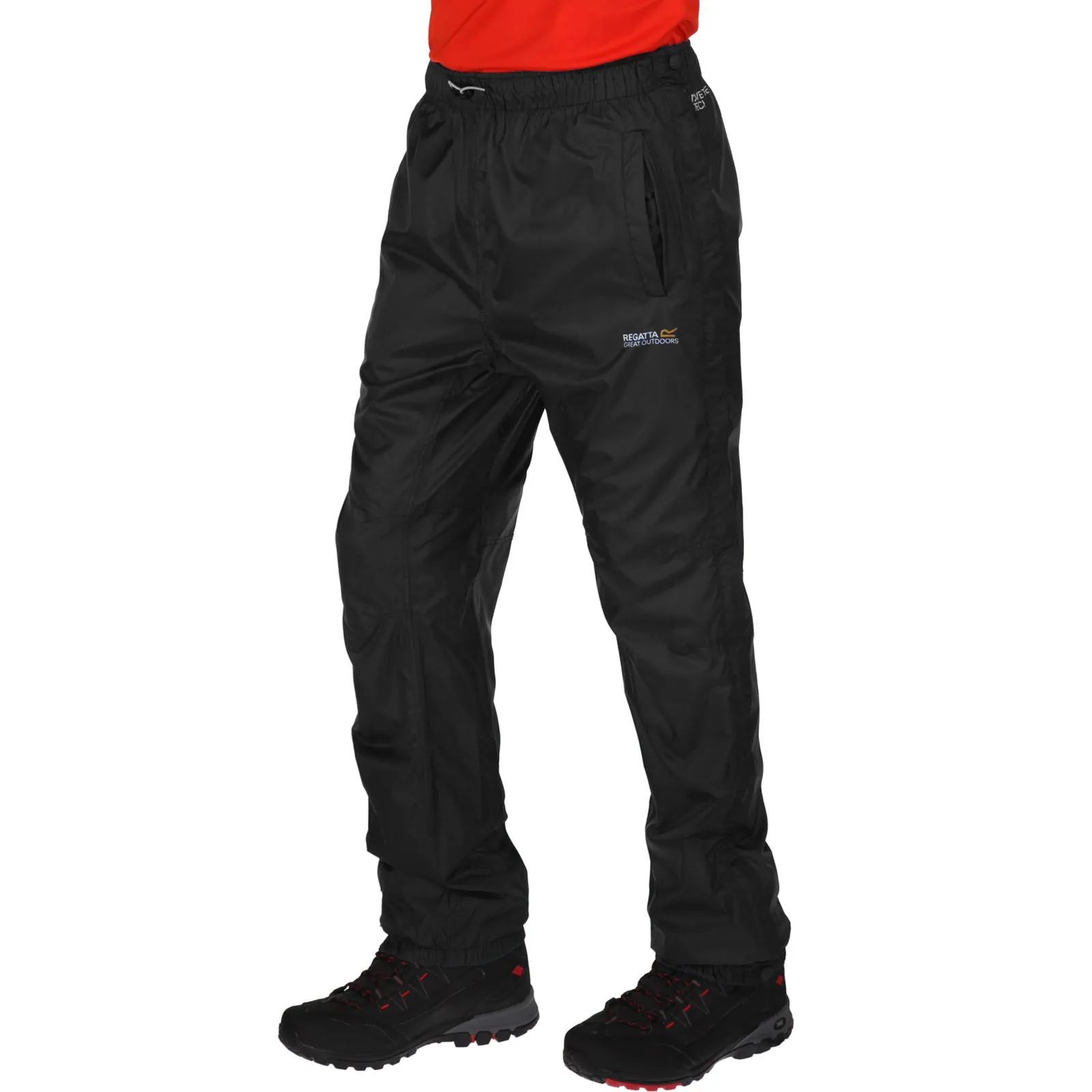 Windproof Design Regatta Mens Active Packaway Hiking Waterproof Overtrousers - Black