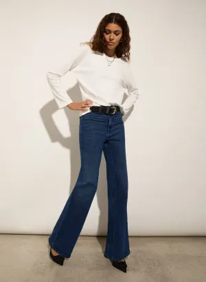 Organic Stretch?Cotton Pocket Wide Leg?Jeans Practical Comfort