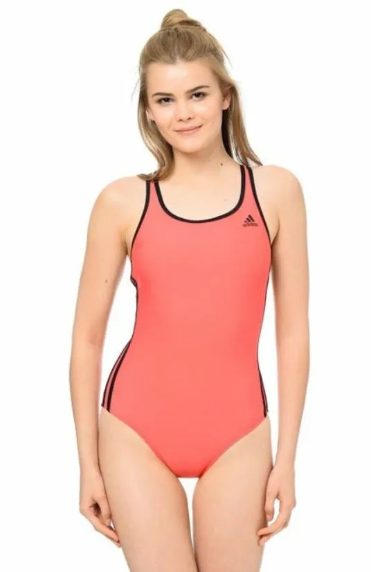 adidas 3 Stripe Classic One Piece Swimsuit (Shock Red/Black) Home Comfort Bold Look Sunny Vibes Comfortable Appearance