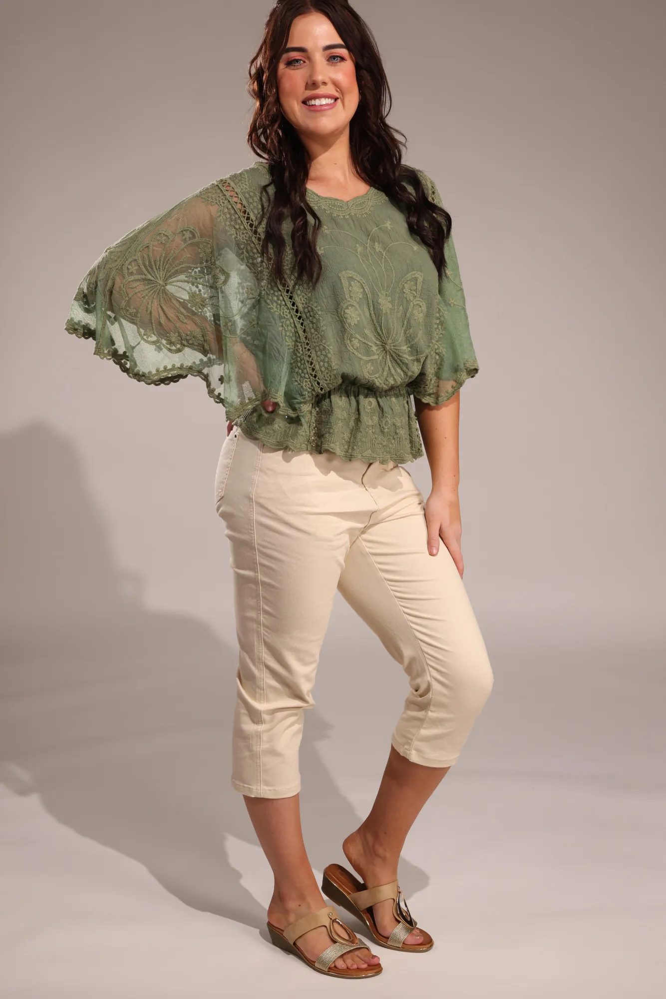 Stretch Cotton blend MId Calf Jeans | ECRU | 6923A1 Comfy Option