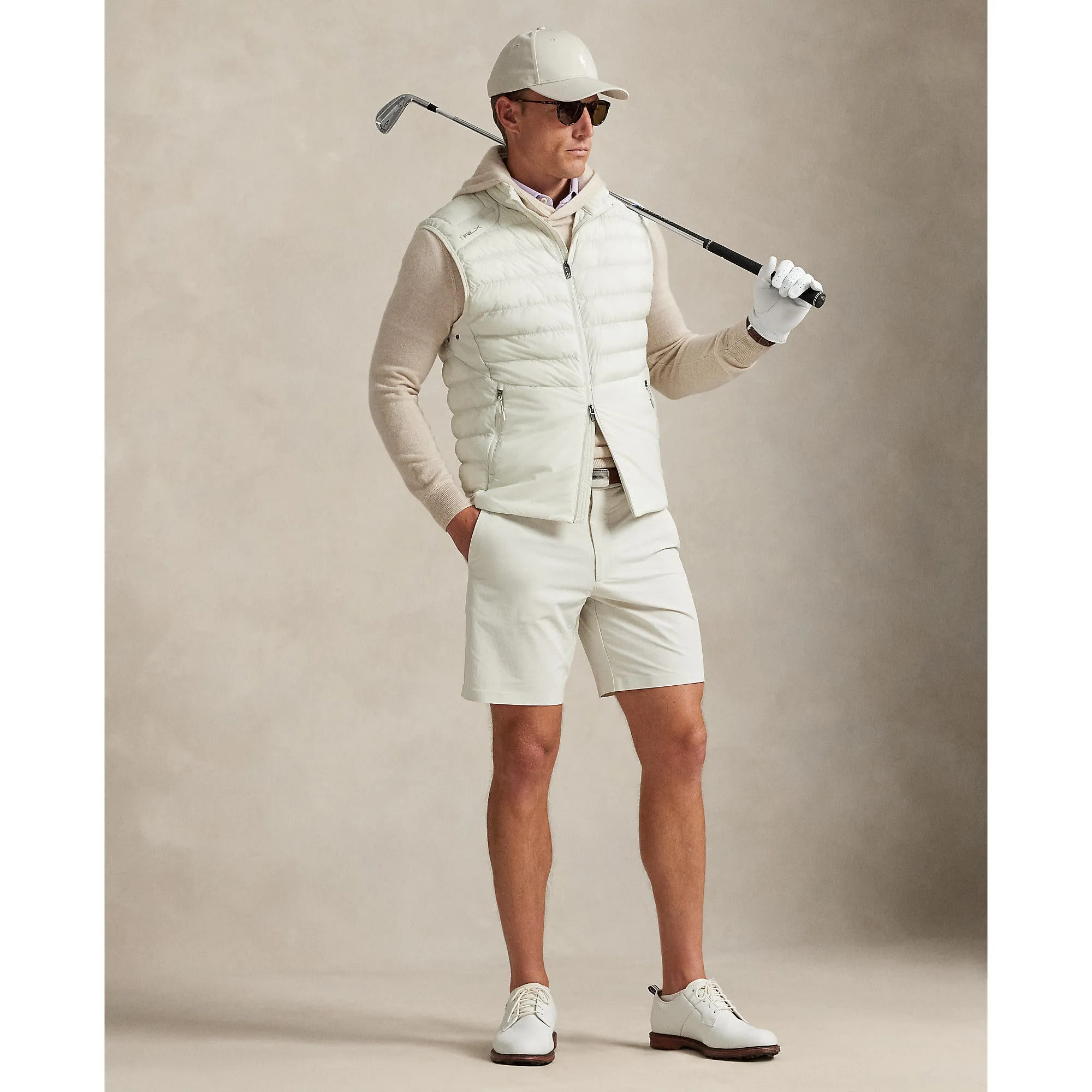 RLX Ralph Lauren Tailored Fit Stretch Performance Golf Shorts - Stone Pebble Recycled Polyester Blend