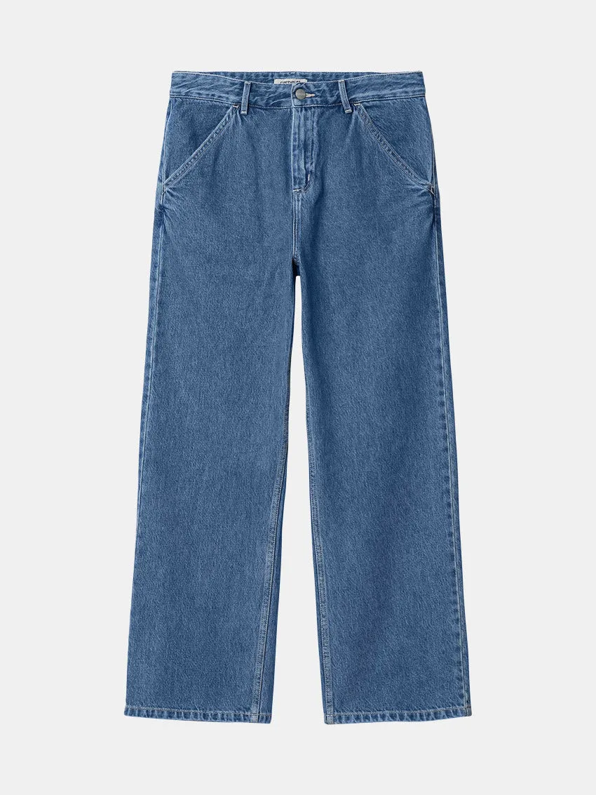 W Simple Pants Blue Stone Washed Relaxed Basics Curved Seam Construction