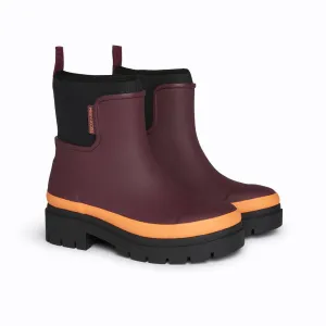Fur Trim Deep Black Tully Rain Boot in Plum from Merry People