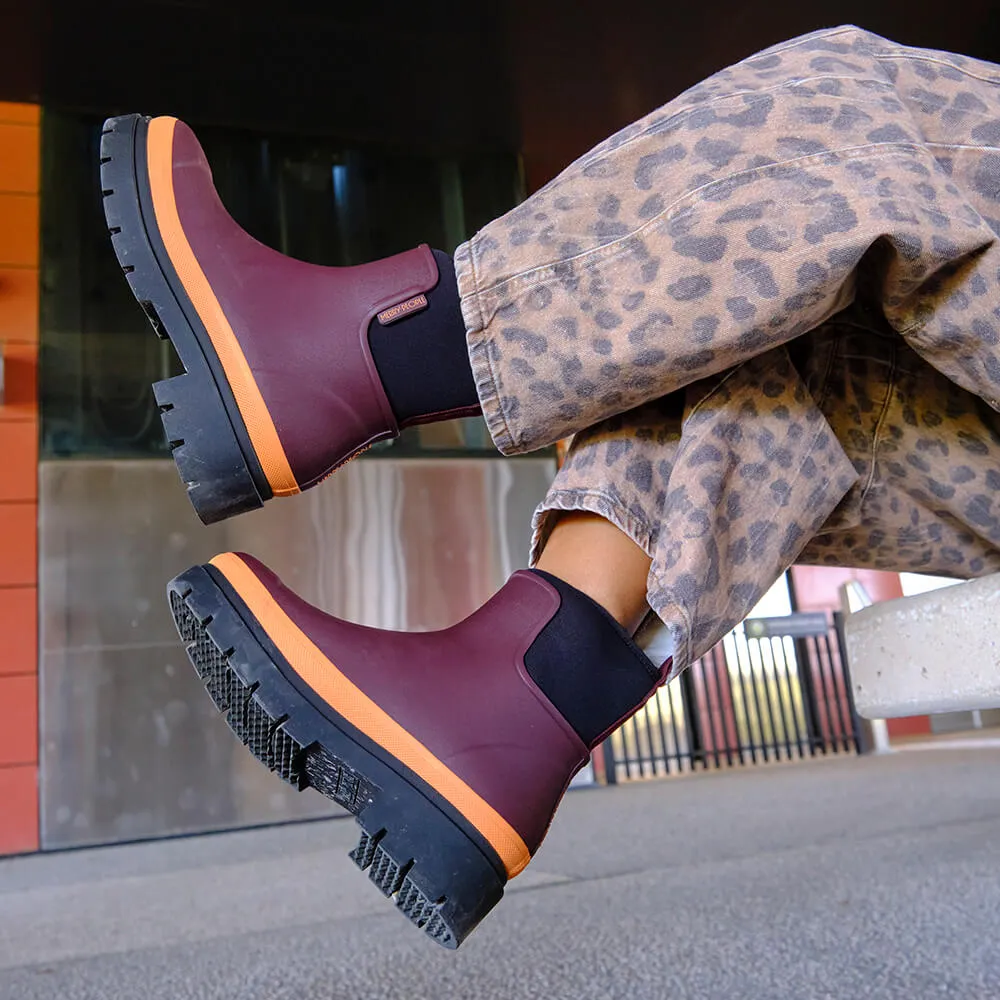 Tully Rain Boot in Plum from Merry People Padded Interior Night Travel