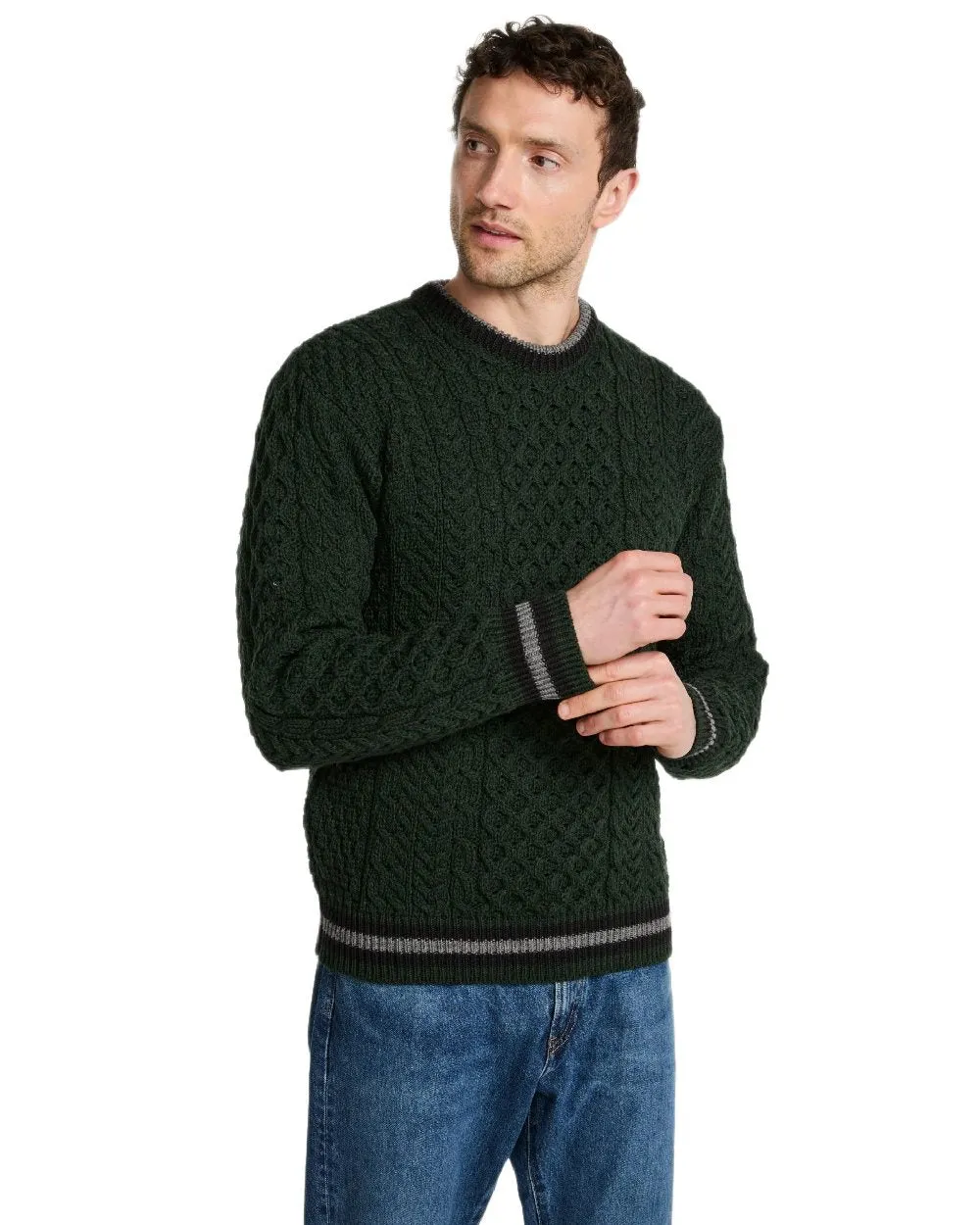 Modern Fashion Baby Soft Aran Mens Inishbeg Stripe Crewneck Merino Sweater