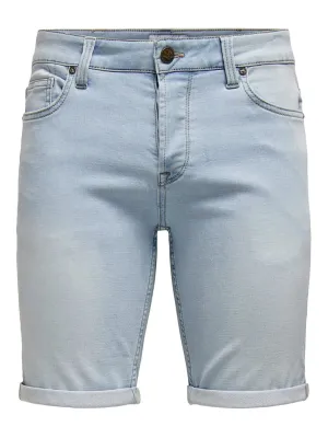 Men's Washed Denim Short,Light Blue Stain-Resistant