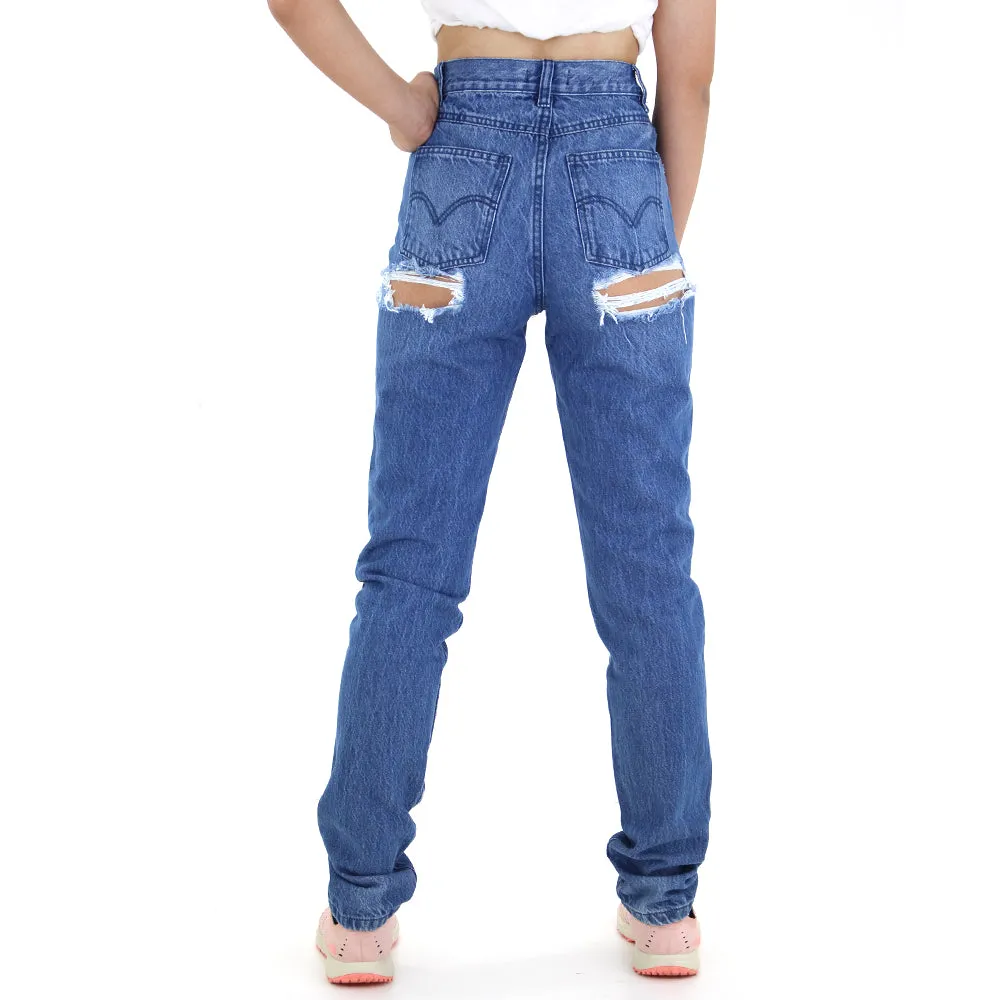 Sustainable Weekend Getaway Modern Weekend Style Women's Ripped Back Regular Jeans,Blue