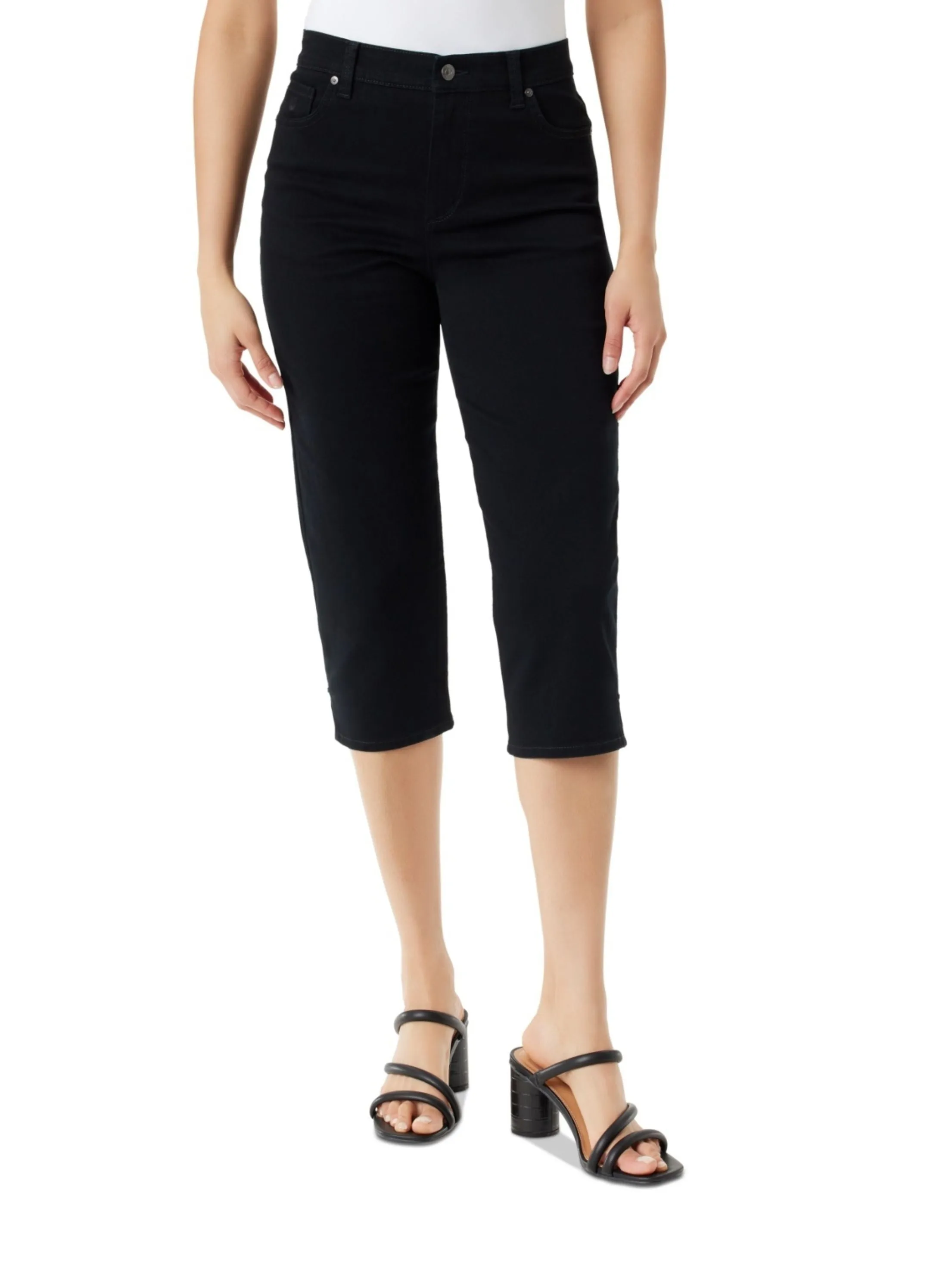 Women's Plain Cropped Jeans,Black Tailored Fit