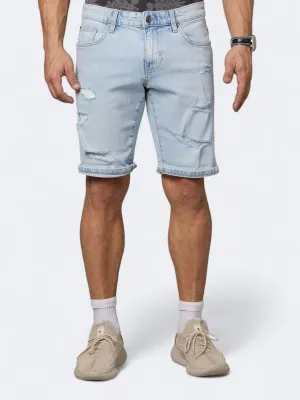 Quick Layer Men's Ripped Denim Shorts,Light Blue