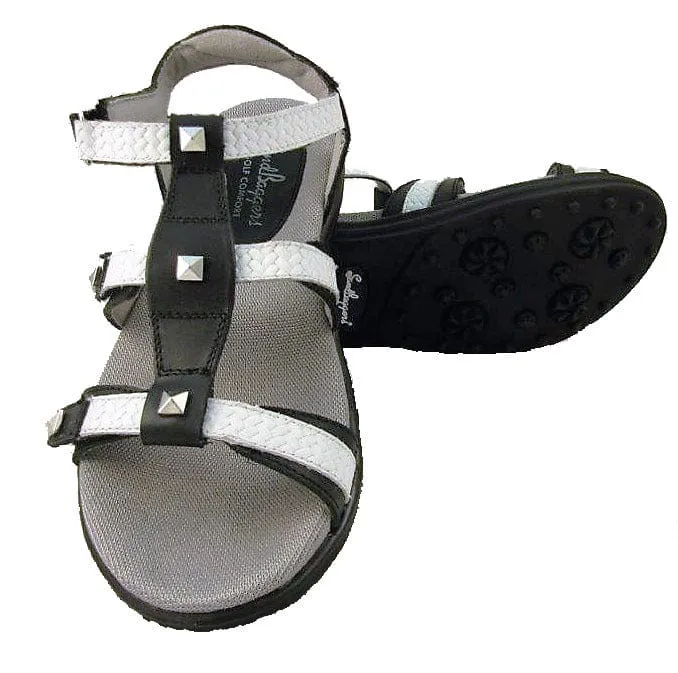 Step Sync Turf Grip Sandbaggers: Women's Golf Sandals - Cece Black & White