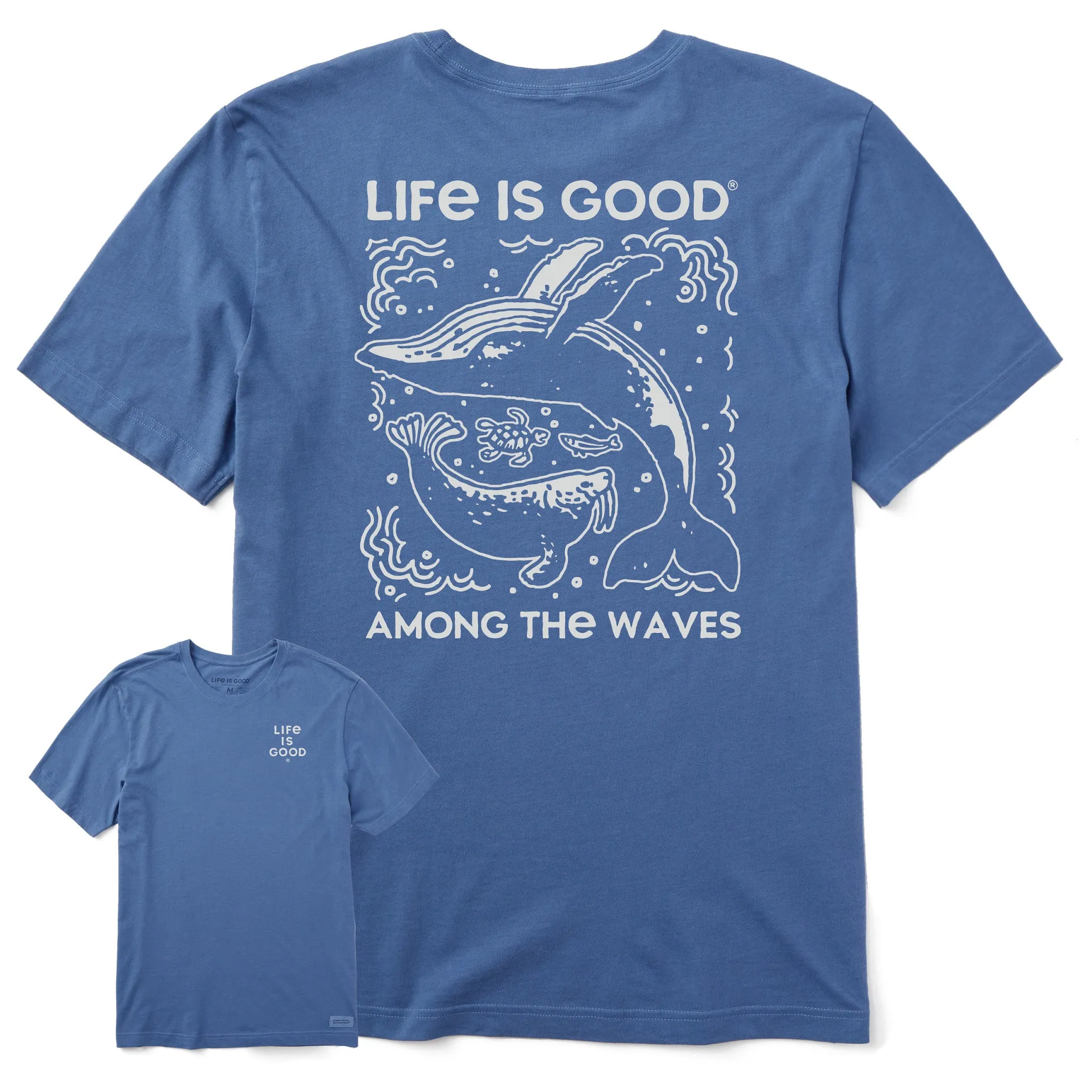 Quick Fit Performance Drop Shoulder Design Men's Life is Good Among the Waves Whale Short Sleeve Tee