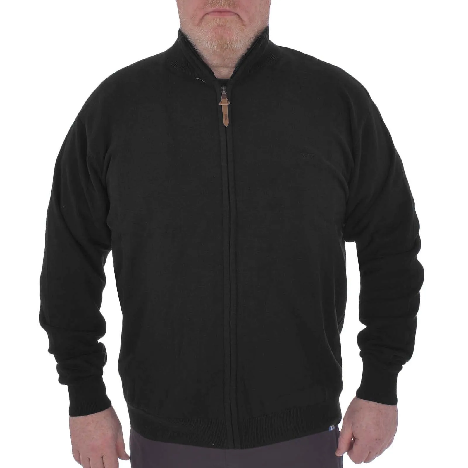 zippered D555 Mens Buddy Big & Tall Kingsize Full Zip Sweater - Black