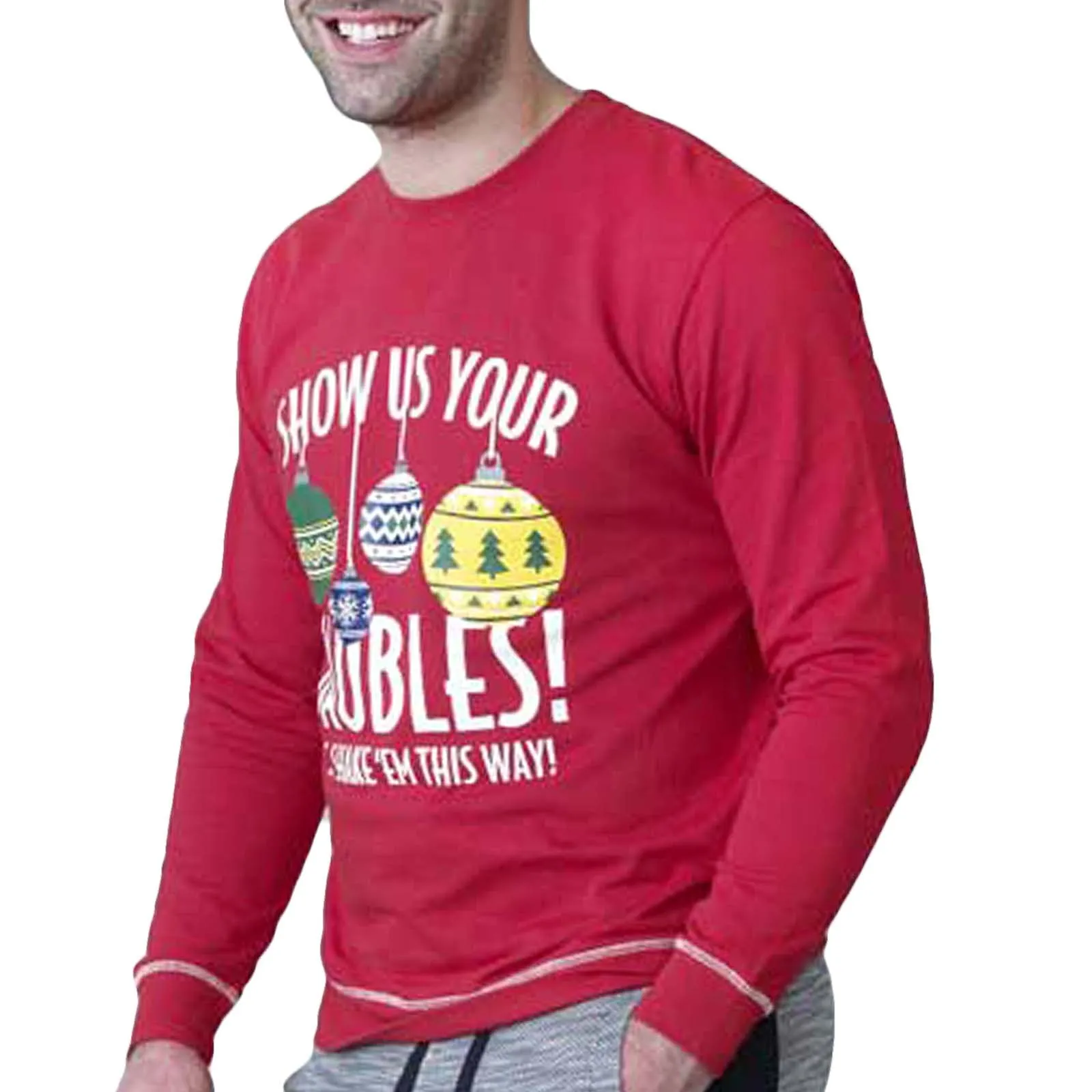 D555 Mens Baubles Christmas Xmas Big & Tall Sweatshirt - Red Sporty Style Functional Layer