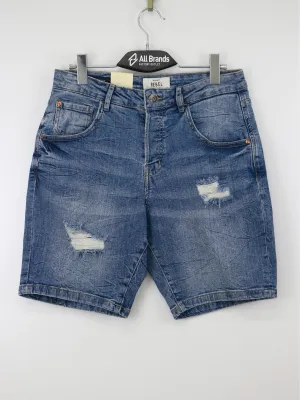 Men's Ripped Washed Denim Short,Blue Summer Style
