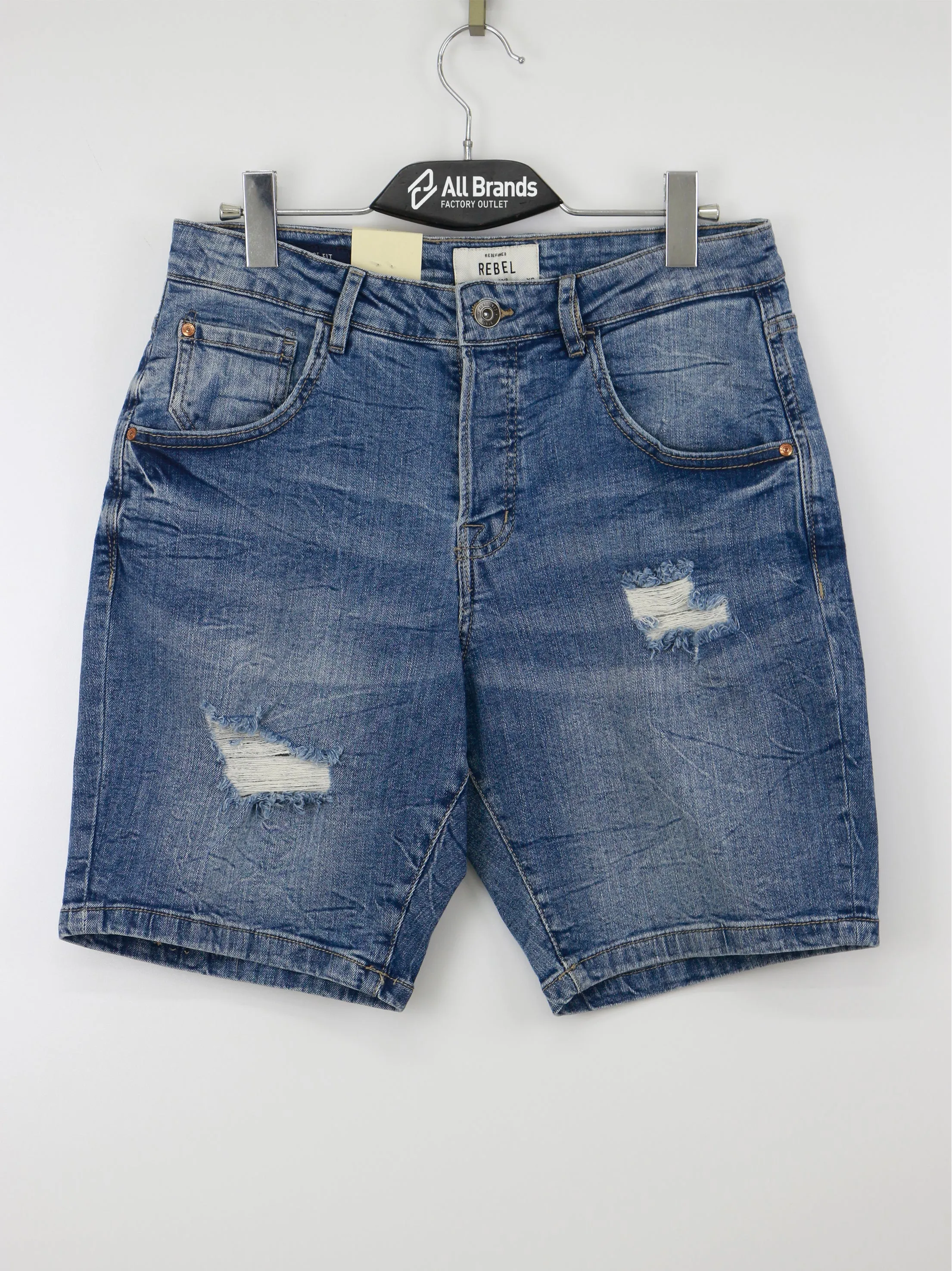 Men's Ripped Washed Denim Short,Blue Summer Style