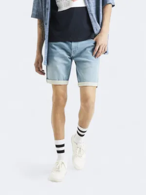 Men's Plain Denim Shorts,Blue Slimming Effect Multi Pocket Design