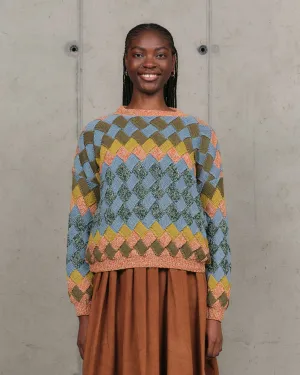 Double Layered Hem Recycled Polyester Thread Weaver Knit Jumper - Dusk