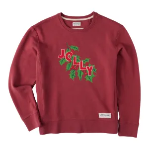 Women's Jolly Holly Simply True Fleece Crew All-day Comfort Essential Outerwear