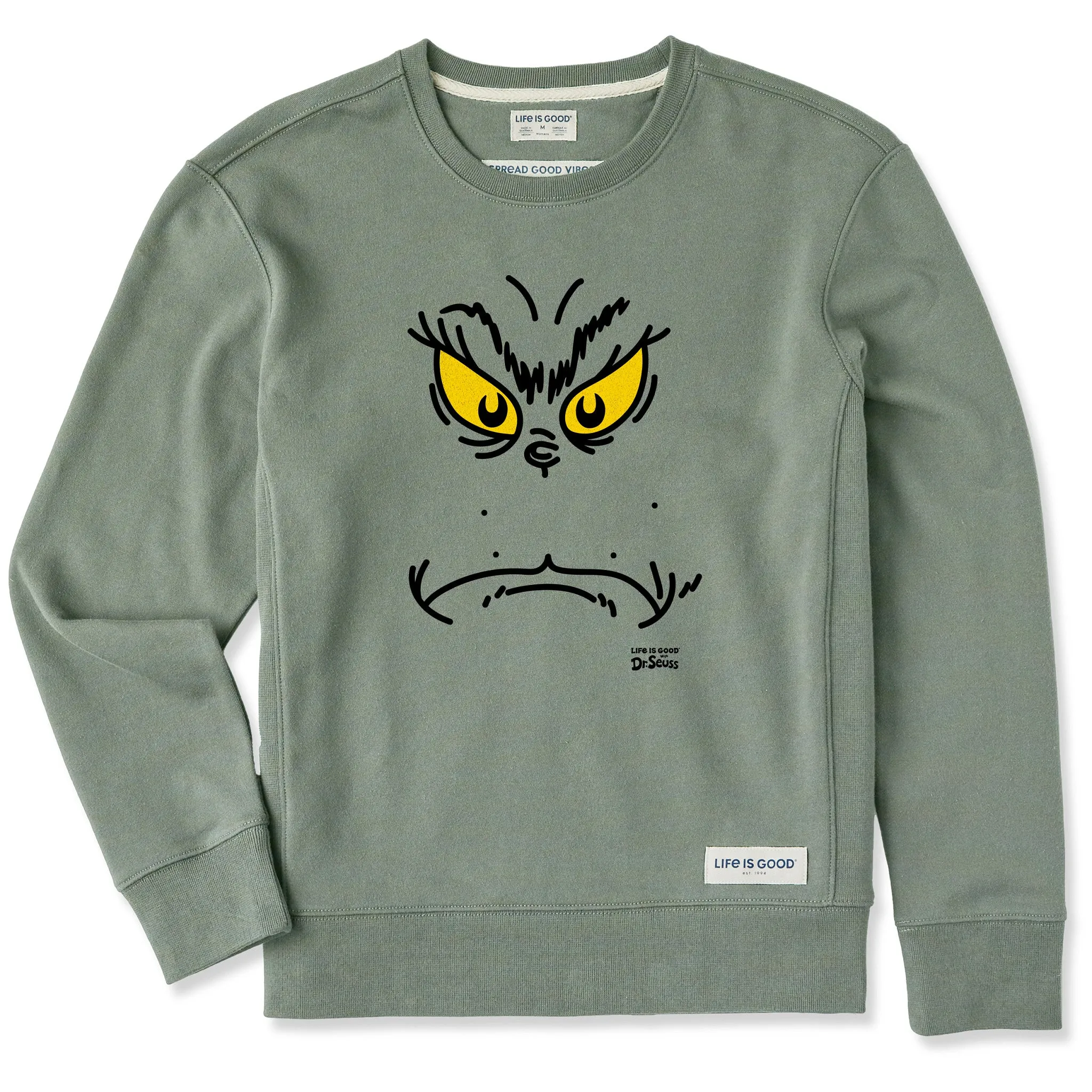 Women's Grinchy Face Simply True Crew Contrast Stitching