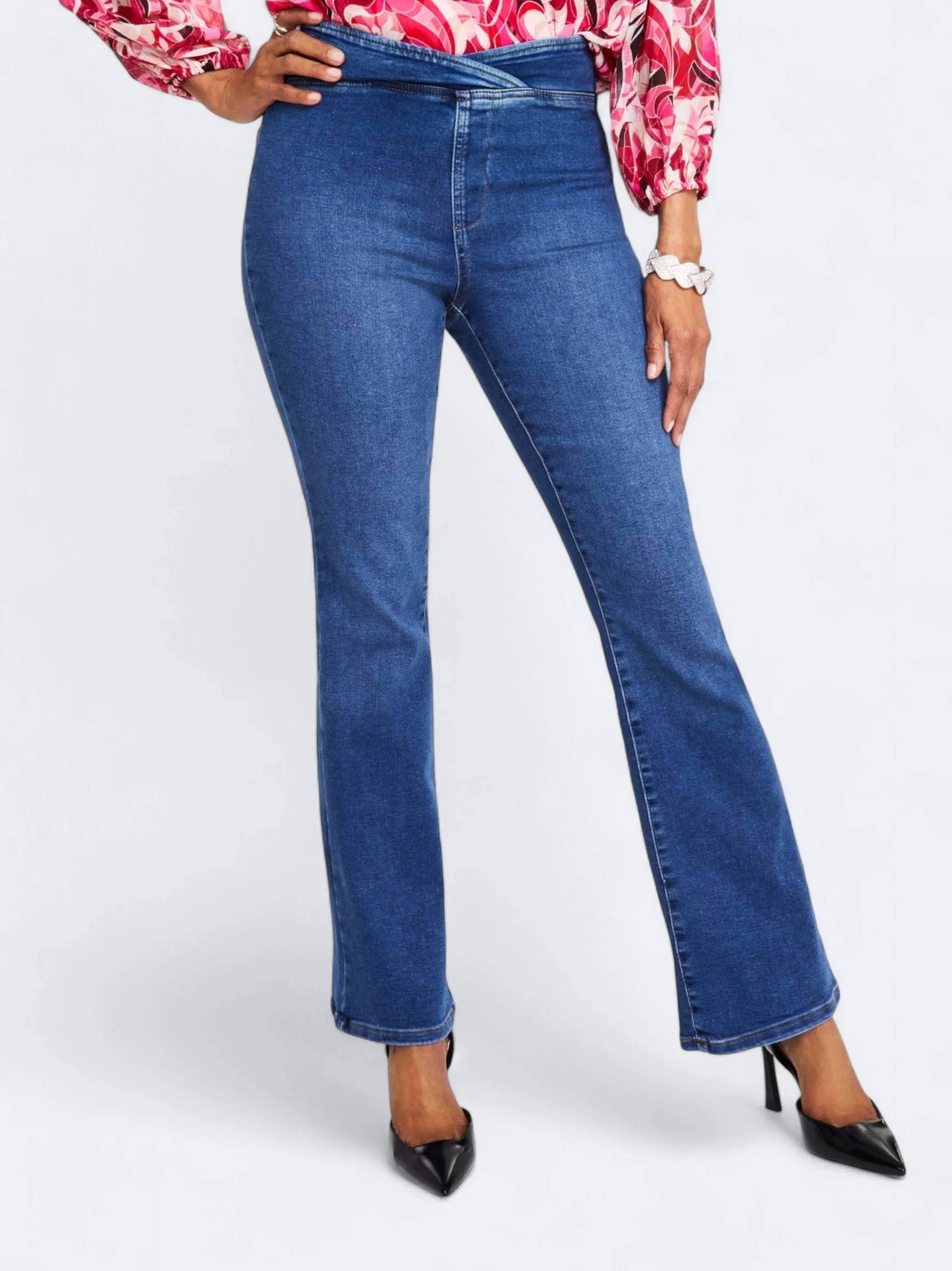 Women's High Rise Asymmetrical Waist Boot cut Jeans,Blue Anti Sagging Technology Everyday Comfort Wear