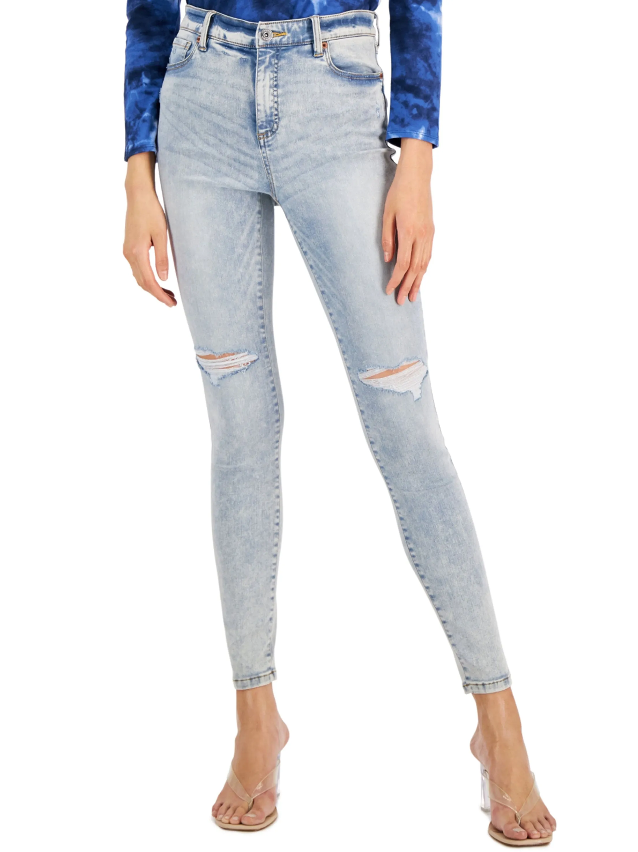 Women's High Rise Slim Ripped Denim Pant,Light Blue Everyday Favorite Moisture Wicking Inner Layer