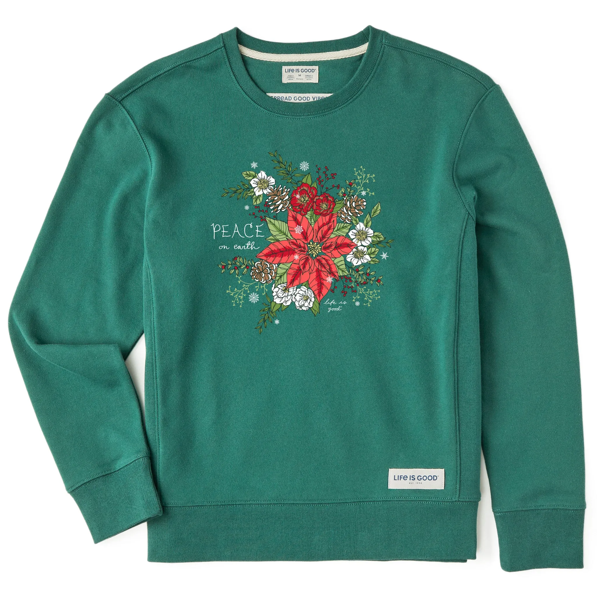 Moisture wicking Women's Peaceful Winter Xmas Flowers Simply True Crew