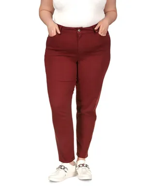 Tailored Comfort Bold Earthy Women's Plain Jeans,Burgundy