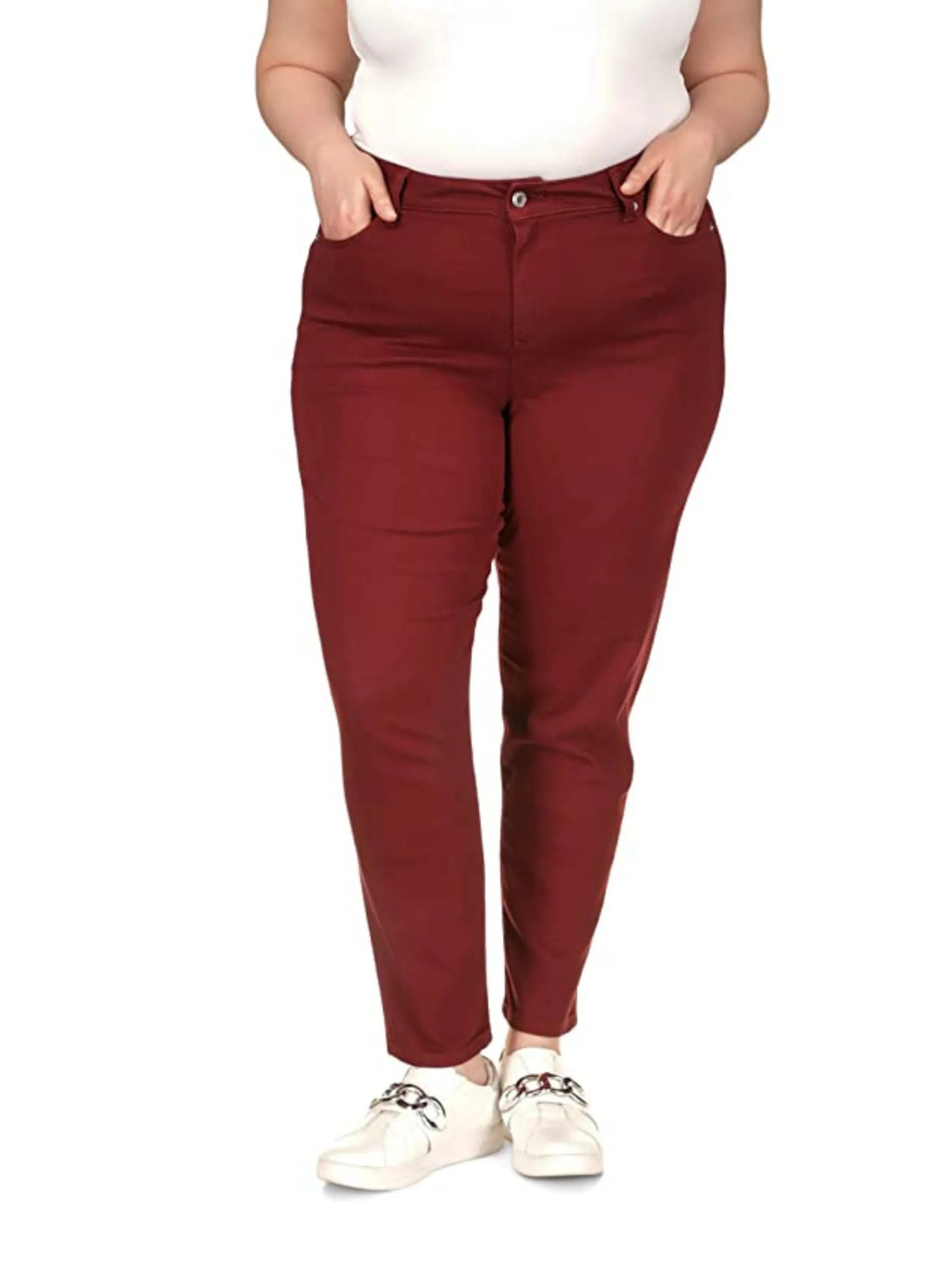 Tailored Comfort Bold Earthy Women's Plain Jeans,Burgundy