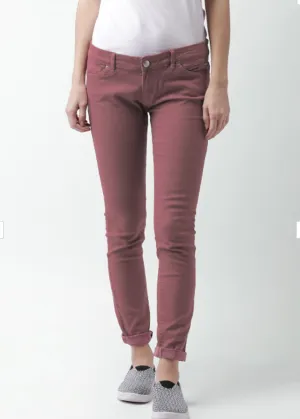 Women's Plain Jeans,Dark Pink Slim Sunny Vibes Festival Outfit Everyday Look