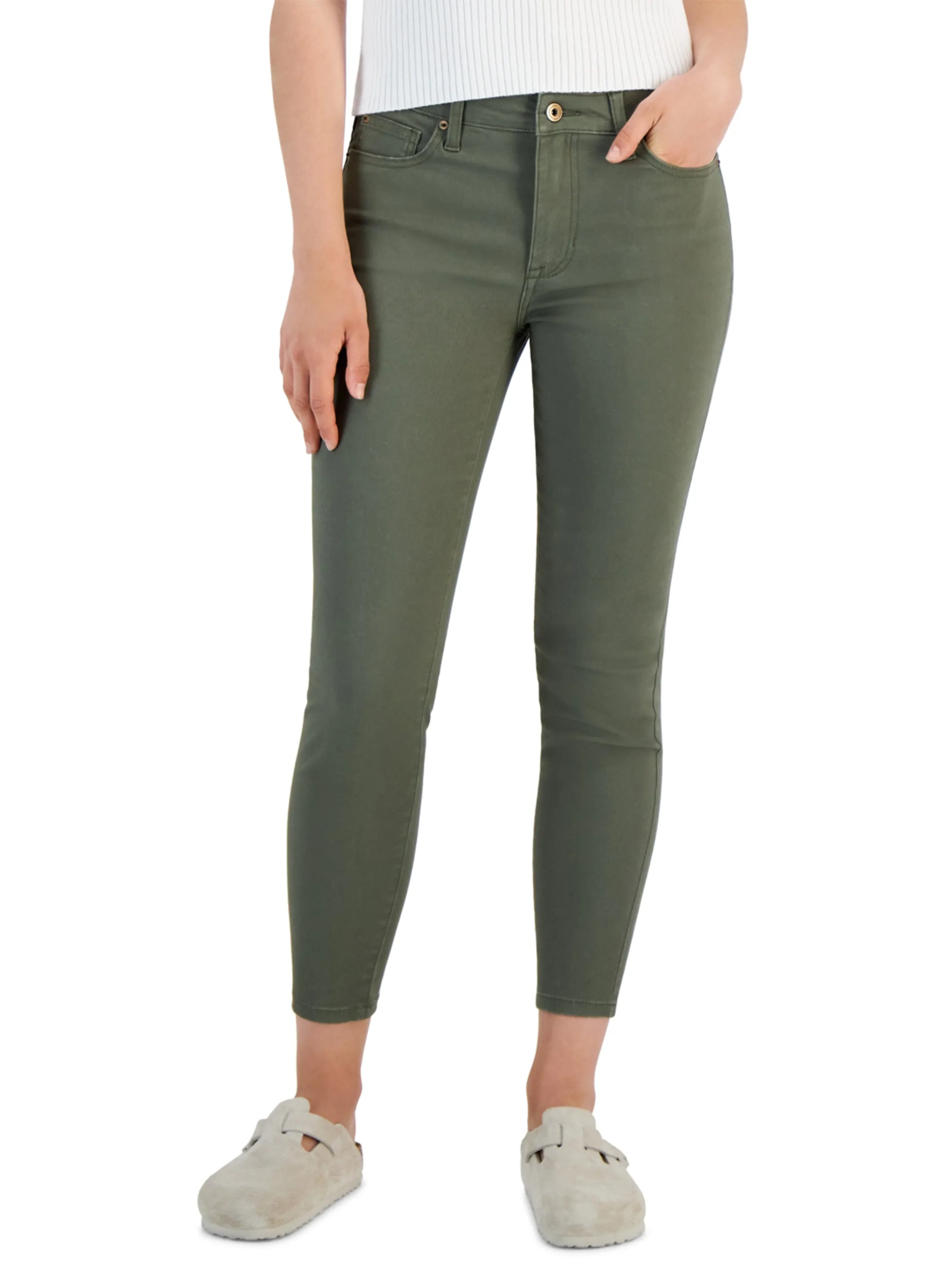 Women's Plain Skinny Ankle Jeans,Olive Trendy Look Calm Aesthetic
