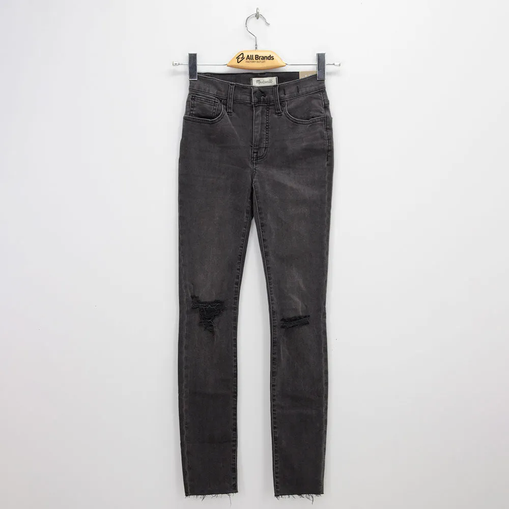 Women's Plain Solid Ripped Jeans,Dark Grey Softened Lining