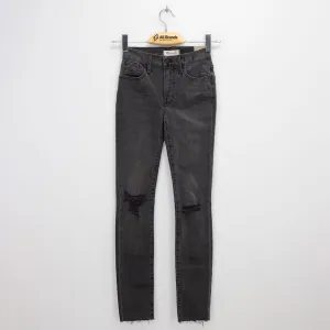 Women's Plain Solid Ripped Jeans,Dark Grey Softened Lining