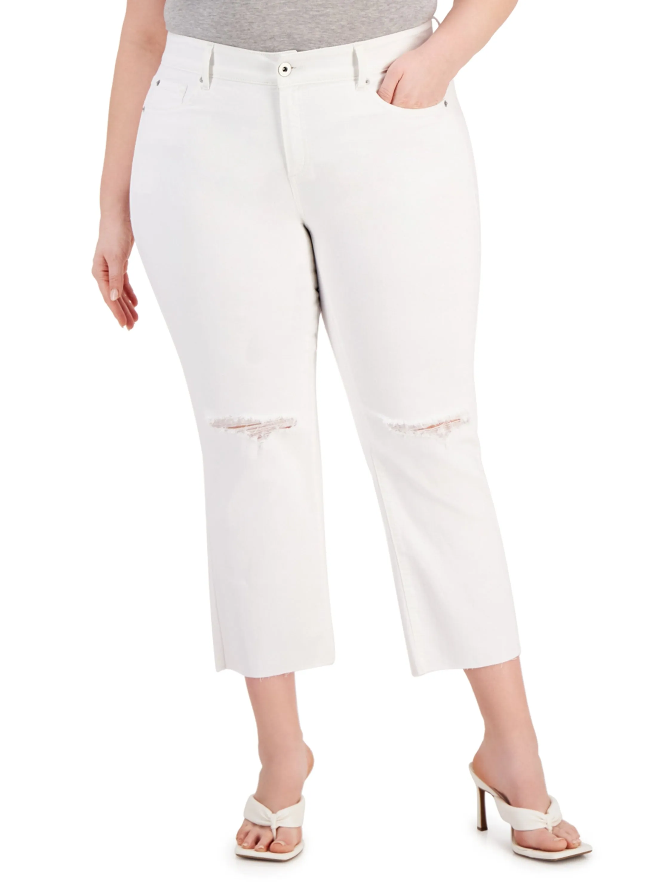 Low Maintenance Minimalist Style Chill Outfit Women's Ripped Denim Jeans,White