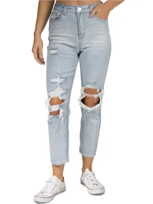 Regular Style Always Fits Well Women's Ripped Washed Jeans,Light Blue