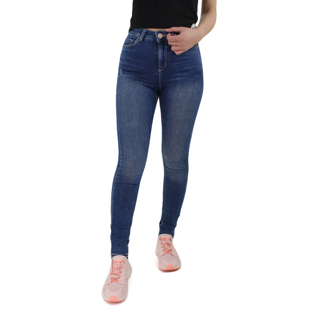 Fit Routine Neutral Tones Women's Washed Stretchy Jeans,Navy