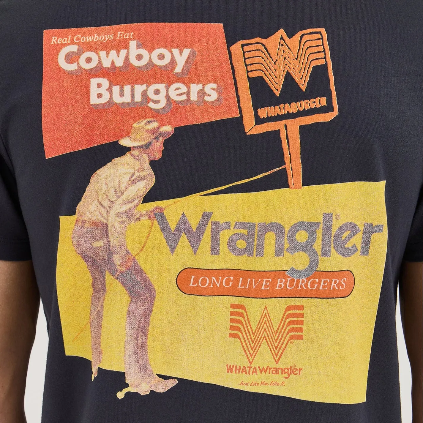 Wrangler? x Whataburger? Cowboy Burgers Black T-Shirt Seamless Edging
